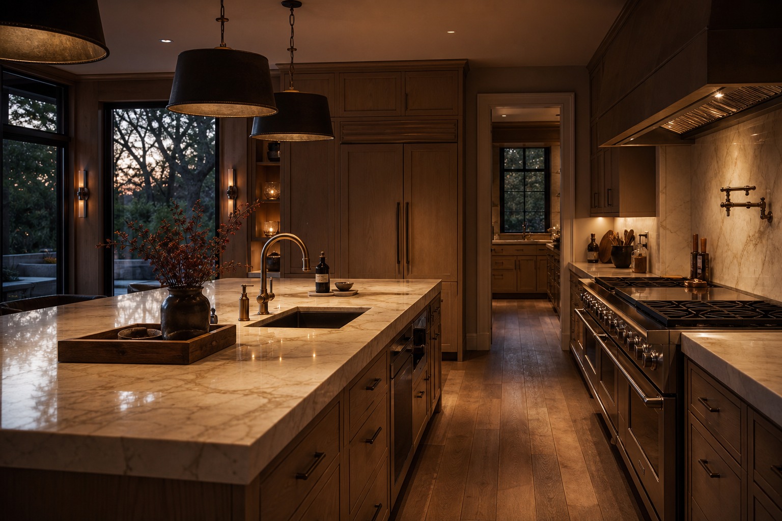 Atherton estate kitchen with a Viking professional range and built-in refrigeration