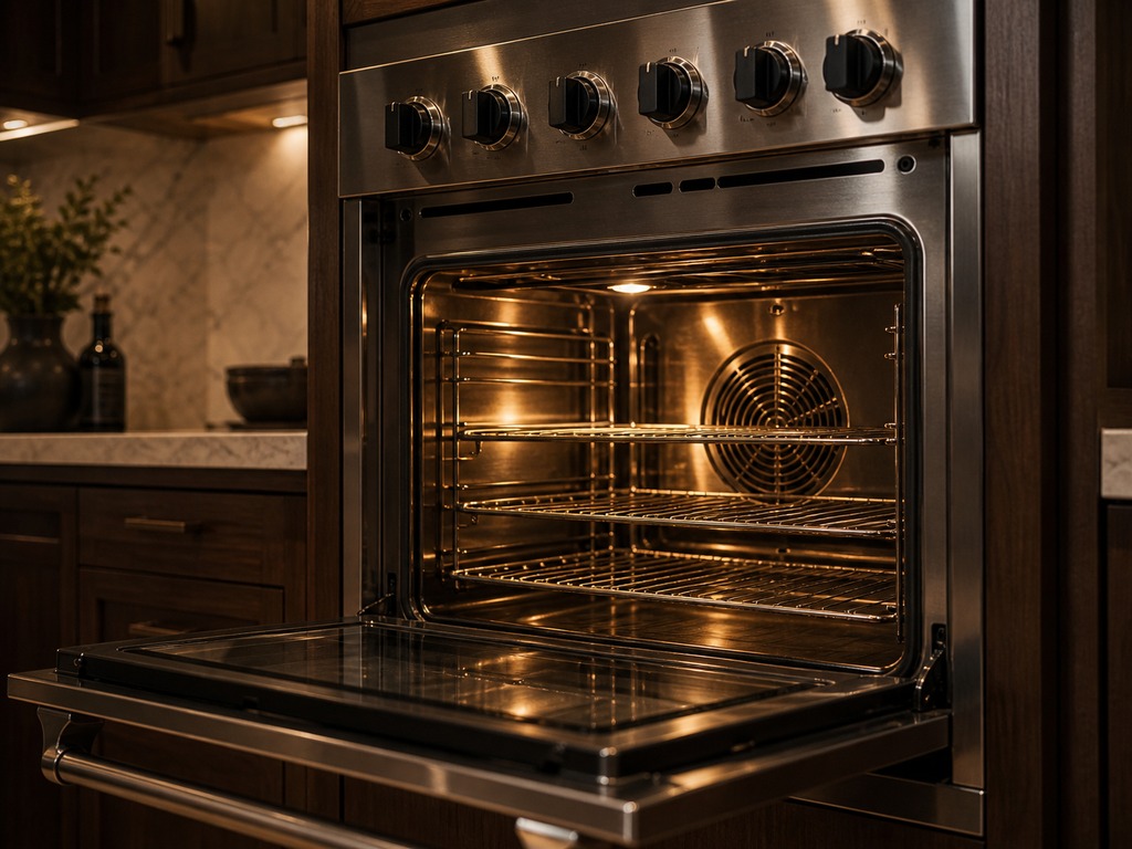 Open Viking professional oven showing convection cavity and rack levels